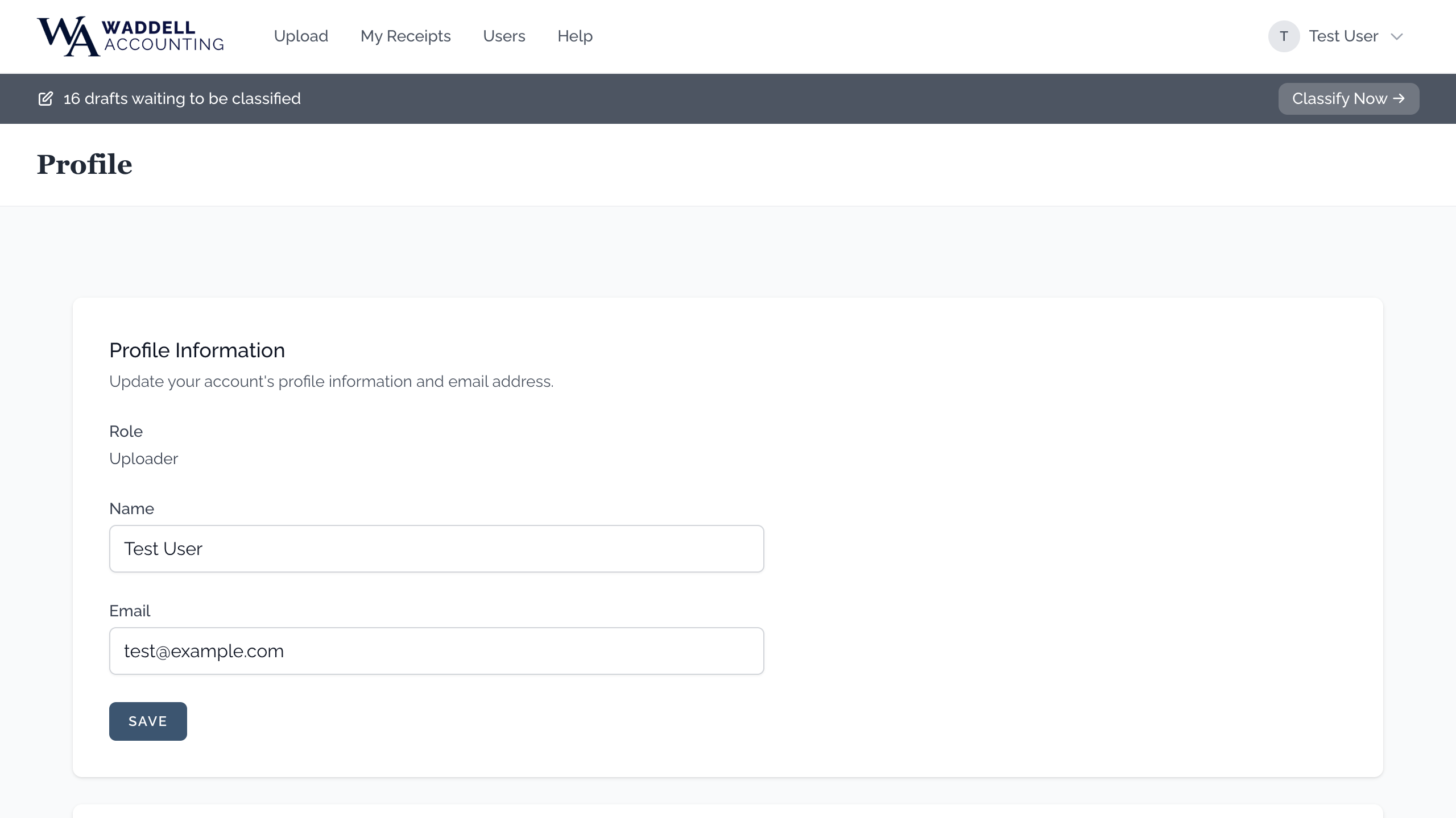 Profile page