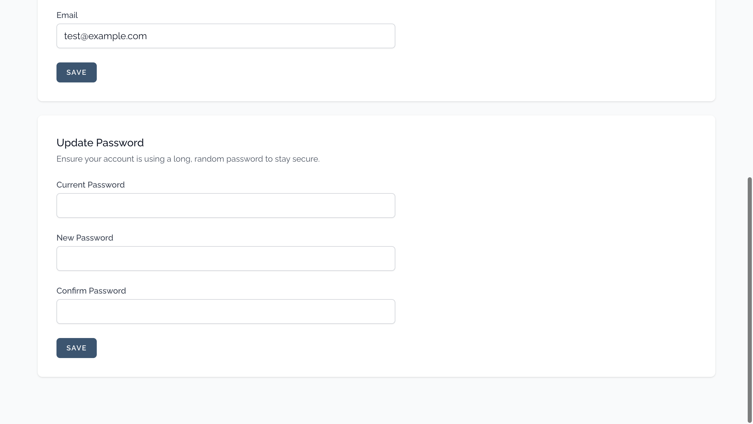 Update password section