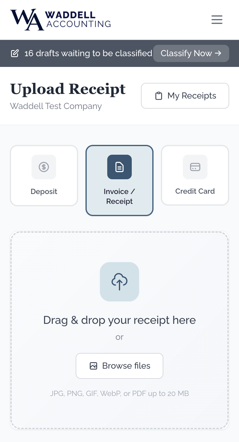Mobile upload page